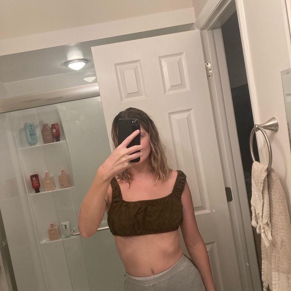 Reformation Olive Green Ruffled Crop Top
